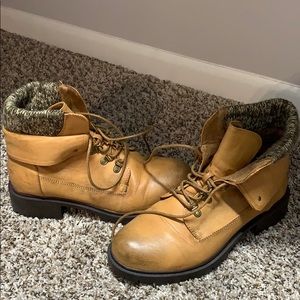 Brown military boots